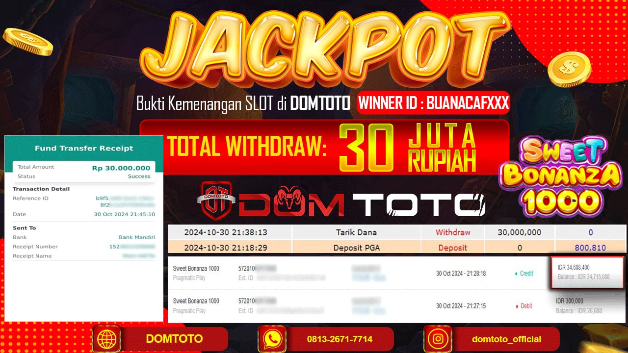 JACKPOT SLOT SWEET BONANZA 1000 30 OKTOBER 2024